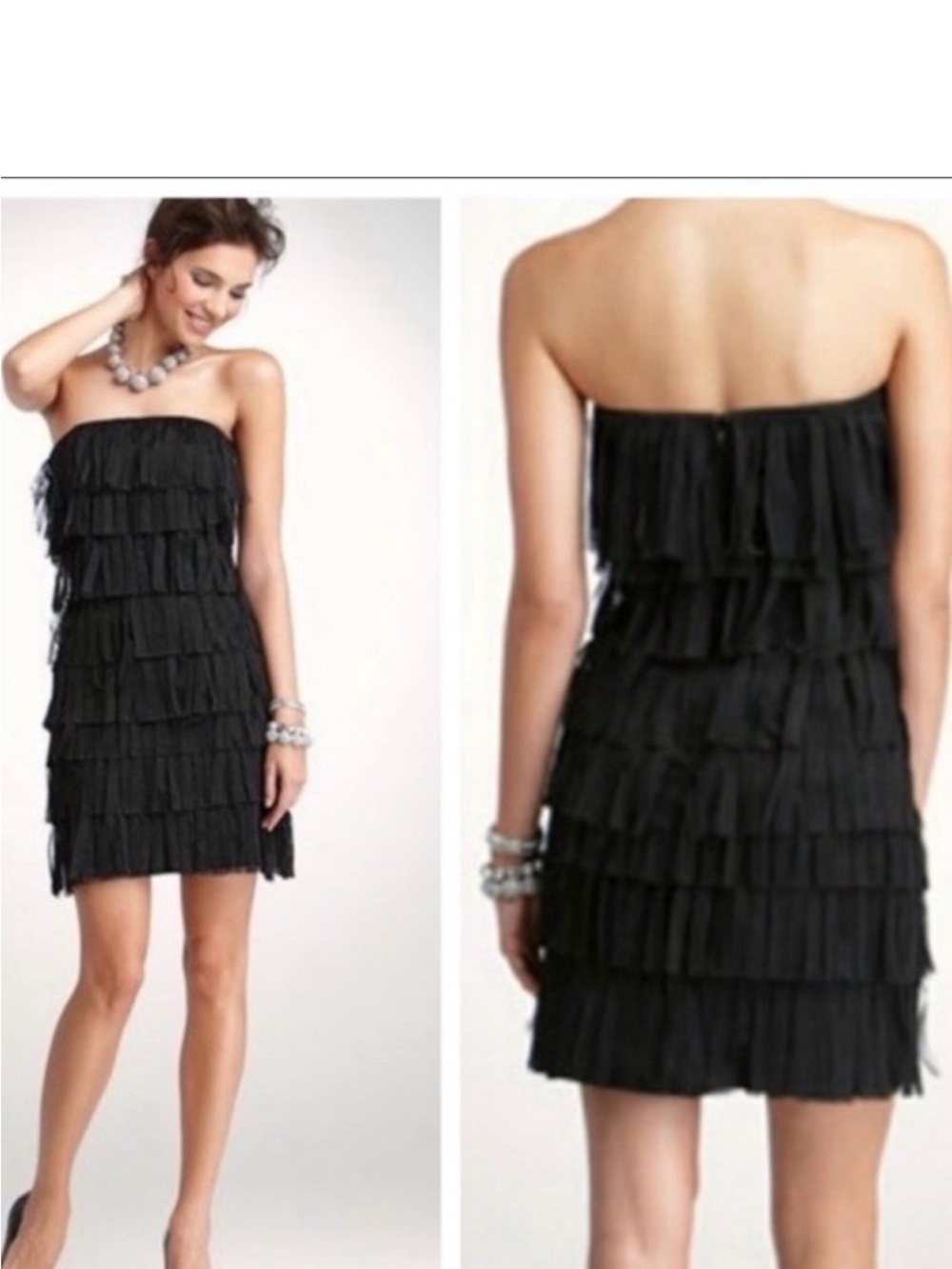 Ann Taylor Black Strapless Tiered Ruffle Dress SIZE 2